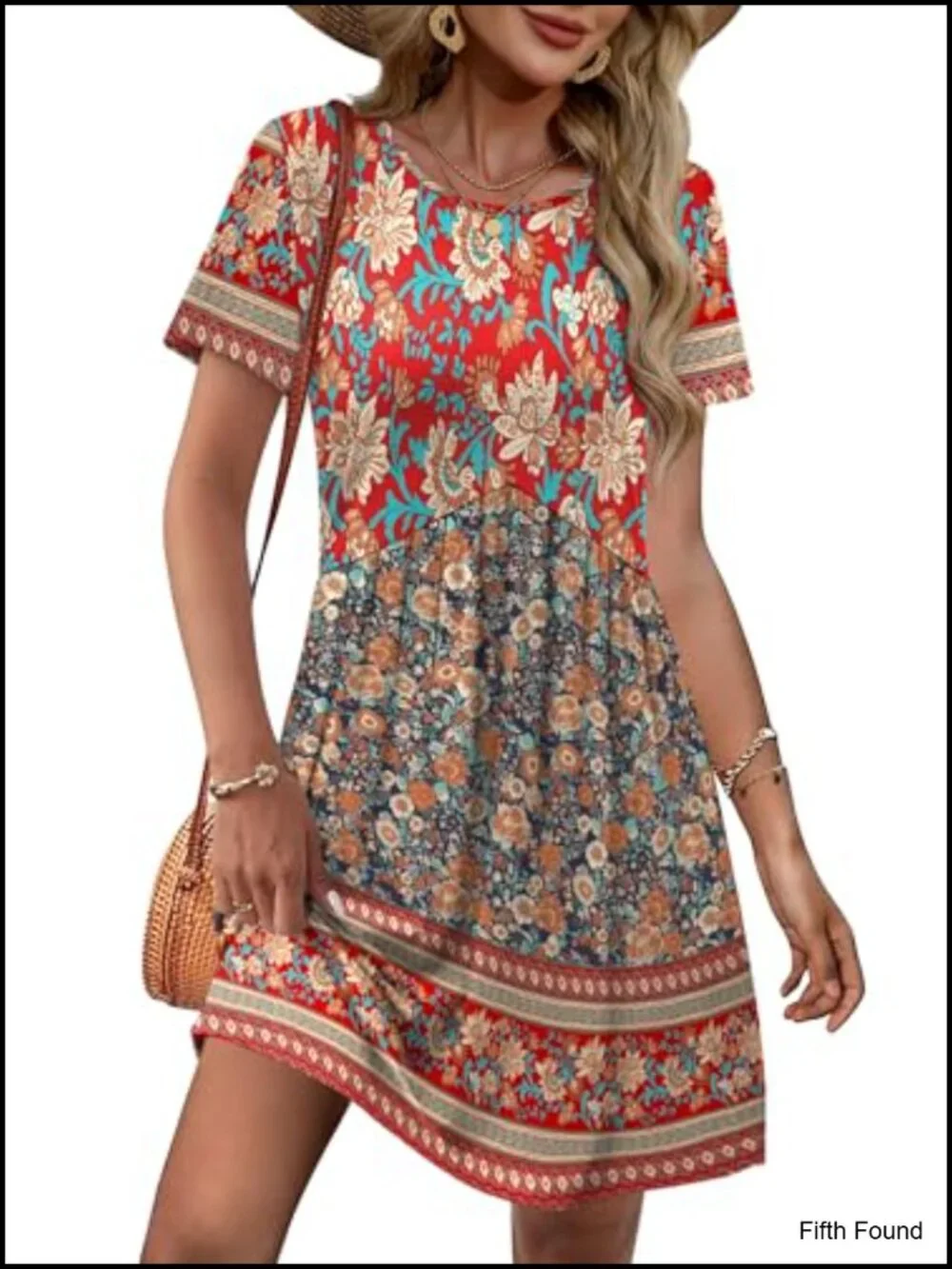 Short Sleeve Crew Neck Casual Empire Waist Maternity Dress with Pockets